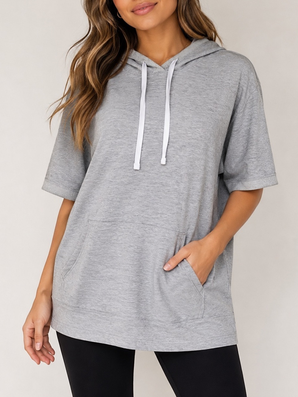 Solaris Gray Short Sleeve Hoodie Pullover Sweatshirt XL Casual Lounge Athleisure